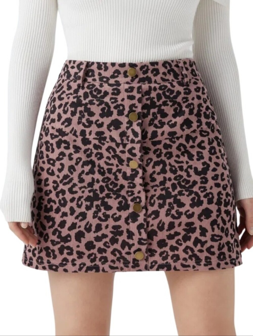 Button-Front Mauve Leopard Print Mini Skort Sz XL Nwt